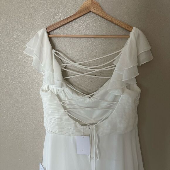 NWT Lulus Heavenly Romance White Pleated Flutter Sleeve Lace-Up Maxi Dress XL - Picture 10 of 13